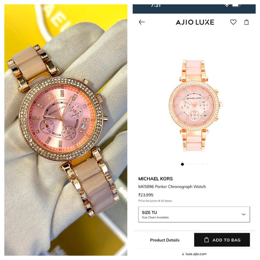 Michael Kors Luxury White & Gold Stylish Girls Watch