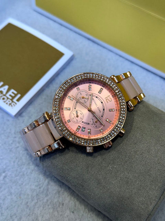 Michael Kors Luxury White & Gold Stylish Girls Watch