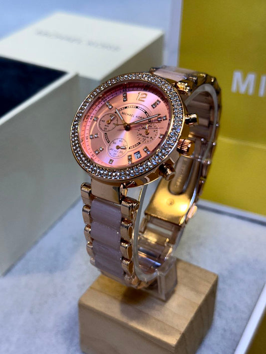 Michael Kors Luxury White & Gold Stylish Girls Watch