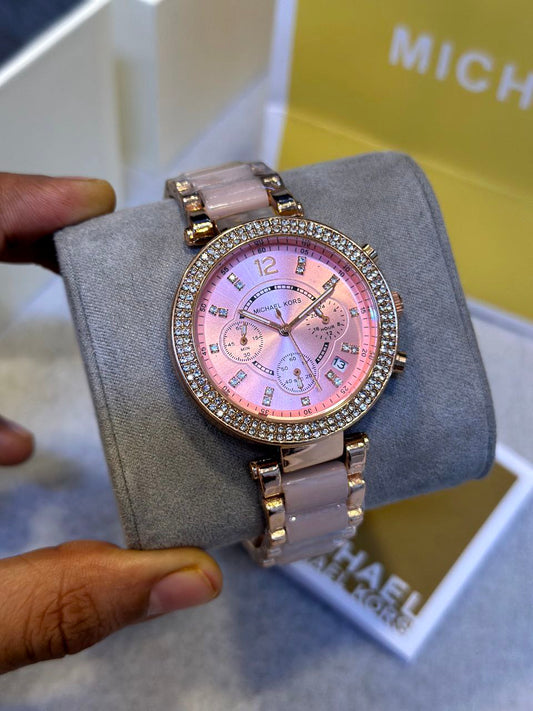 Michael Kors Luxury White & Gold Stylish Girls Watch